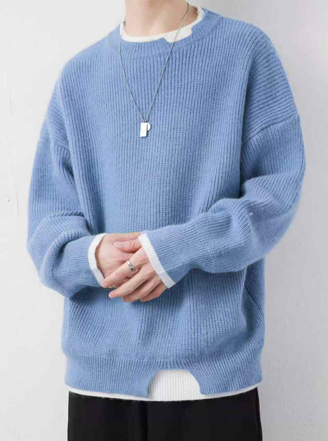 New Autumn Winter Men's Fake Two-piece Loose Pullover Sweater, Size M-2XL, 323 Pieces - Image 6