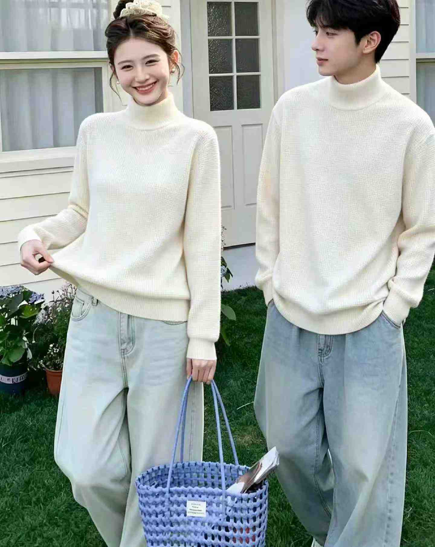 Áo len cổ lọ nửa vân waffle màu trơn dáng rộng mùa Thu Đông, 357 chiếc - Image 6