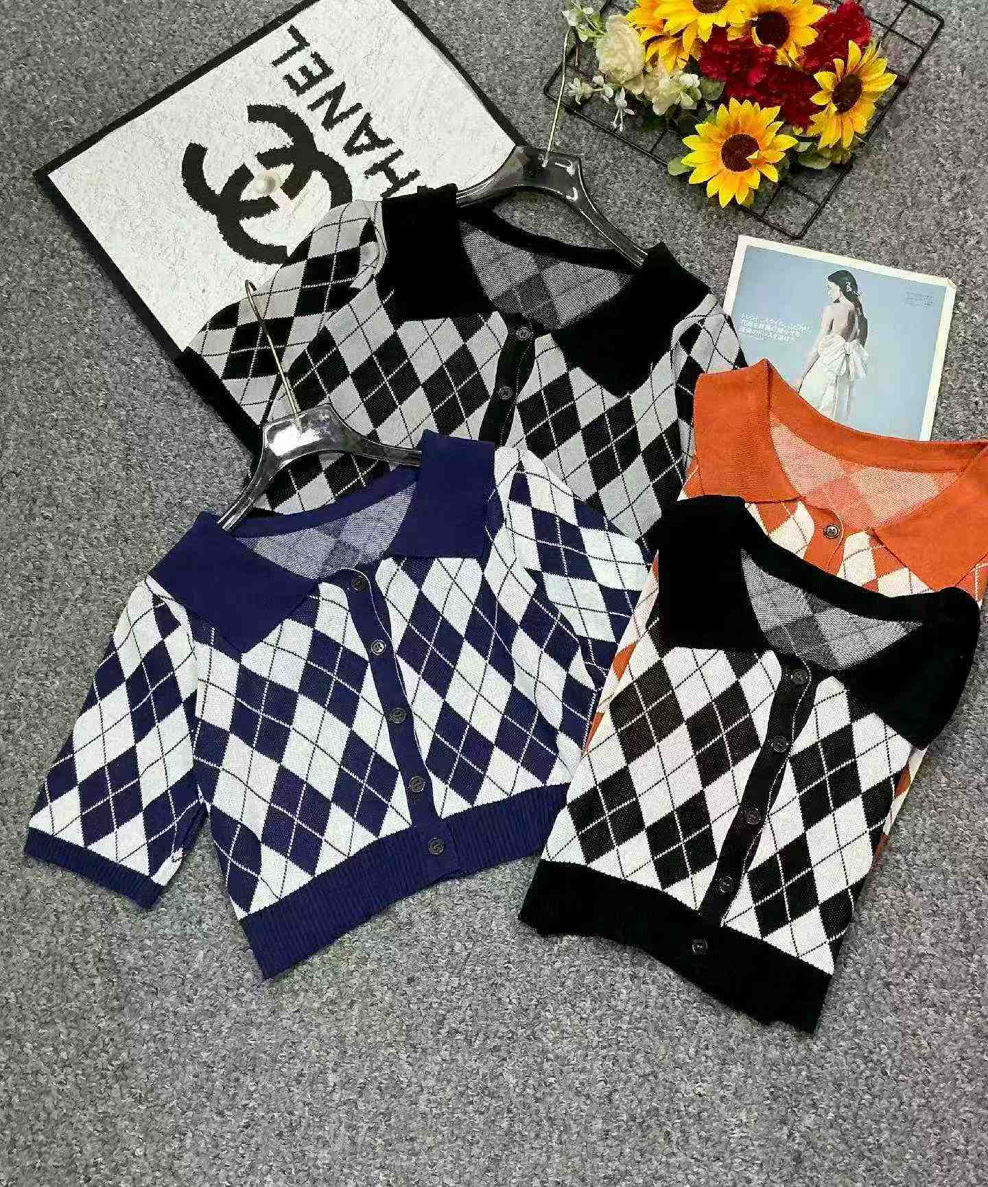 Summer New Korean American Style Vintage Plaid Polo Collar Knit Top, 4000 Pieces - Image 3