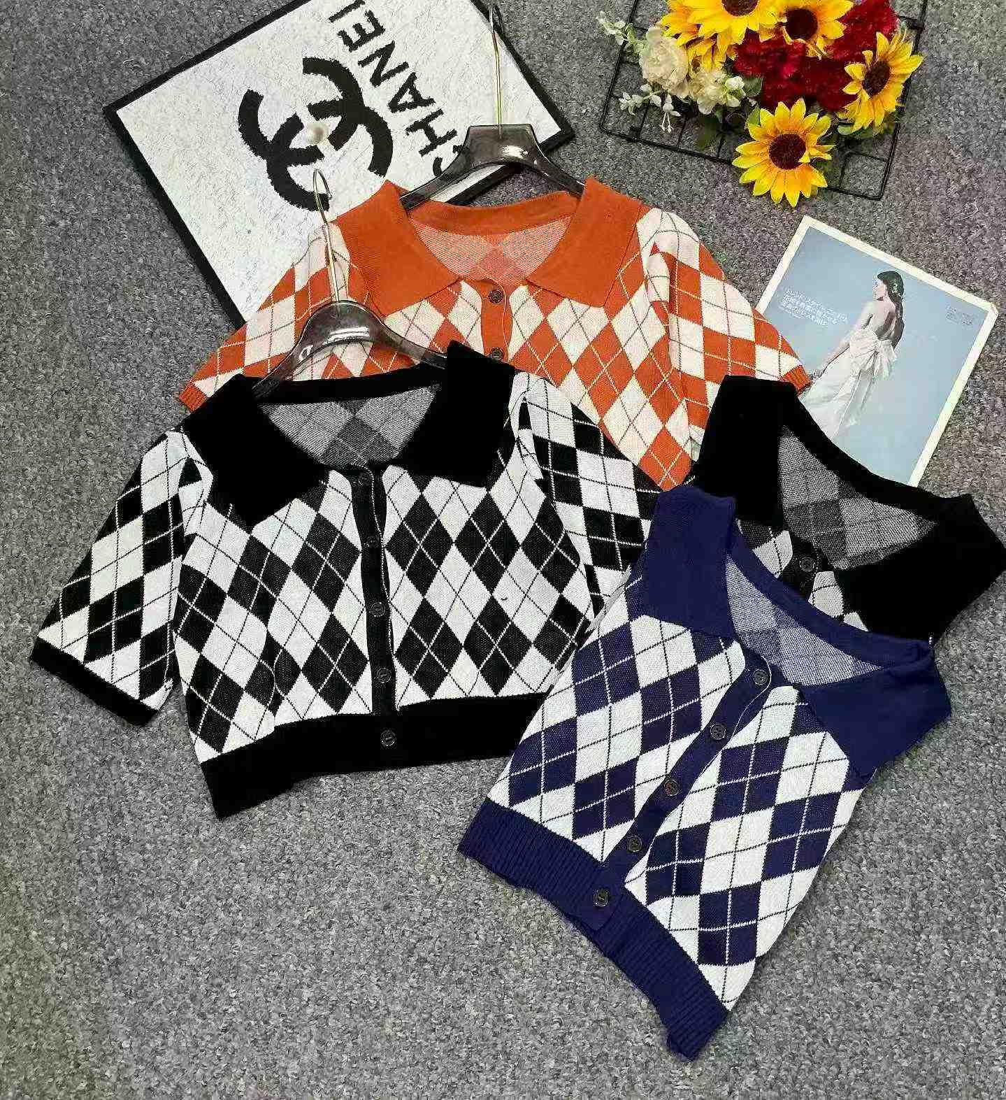 Summer New Korean American Style Vintage Plaid Polo Collar Knit Top, 4000 Pieces - Image 4