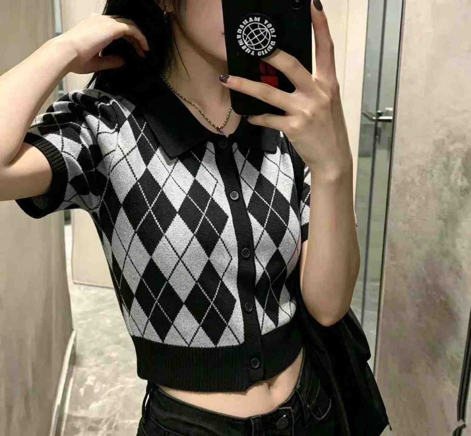 Summer New Korean American Style Vintage Plaid Polo Collar Knit Top, 4000 Pieces - Image 5