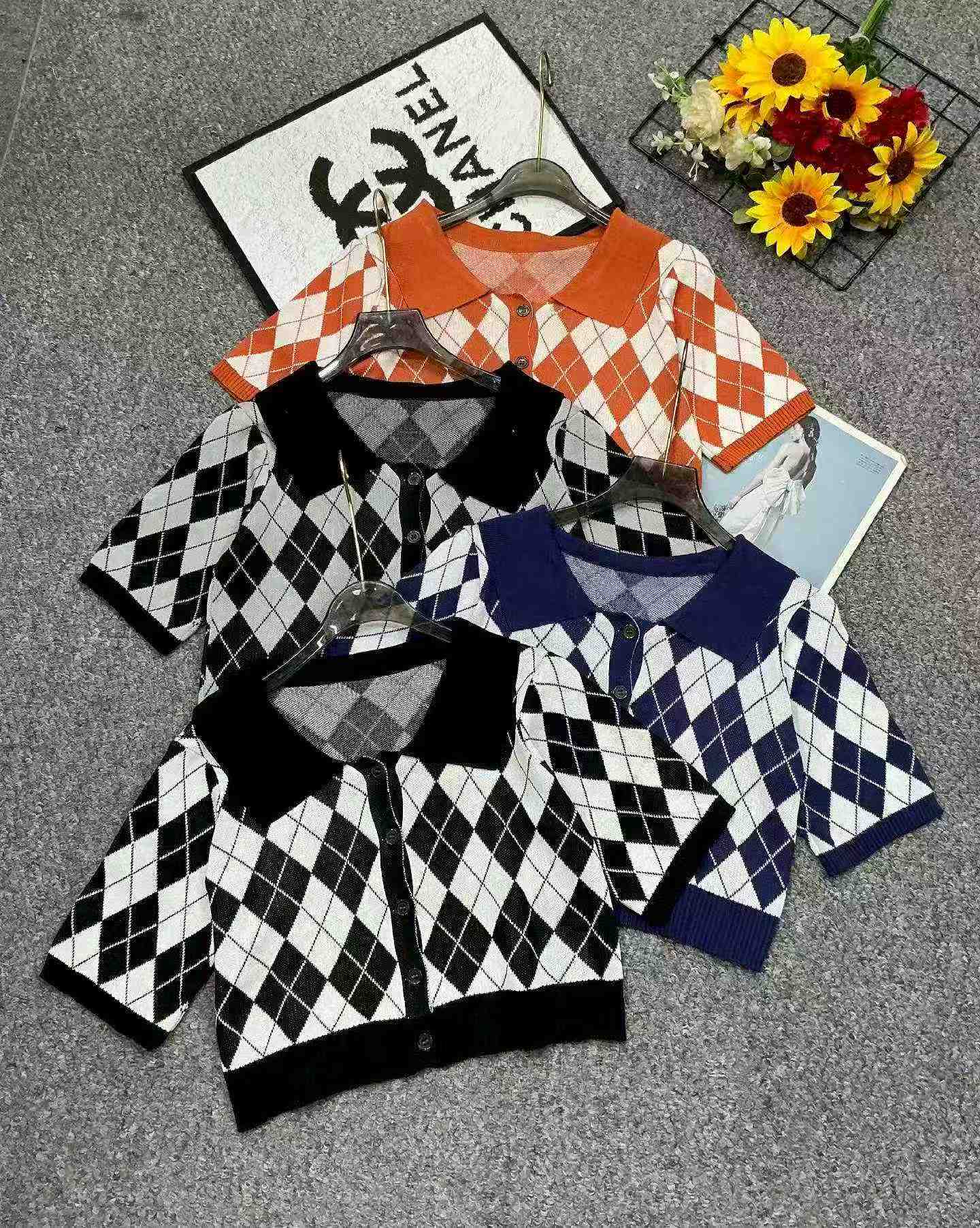 Summer New Korean American Style Vintage Plaid Polo Collar Knit Top, 4000 Pieces - Image 7