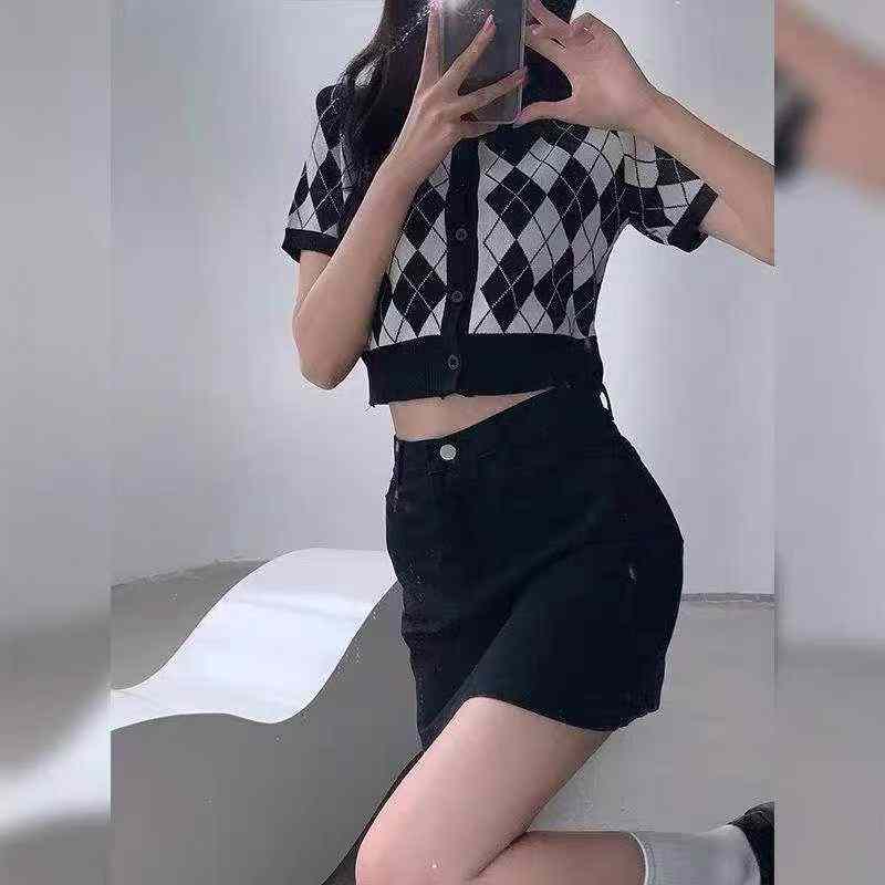 Summer New Korean American Style Vintage Plaid Polo Collar Knit Top, 4000 Pieces - Image 8