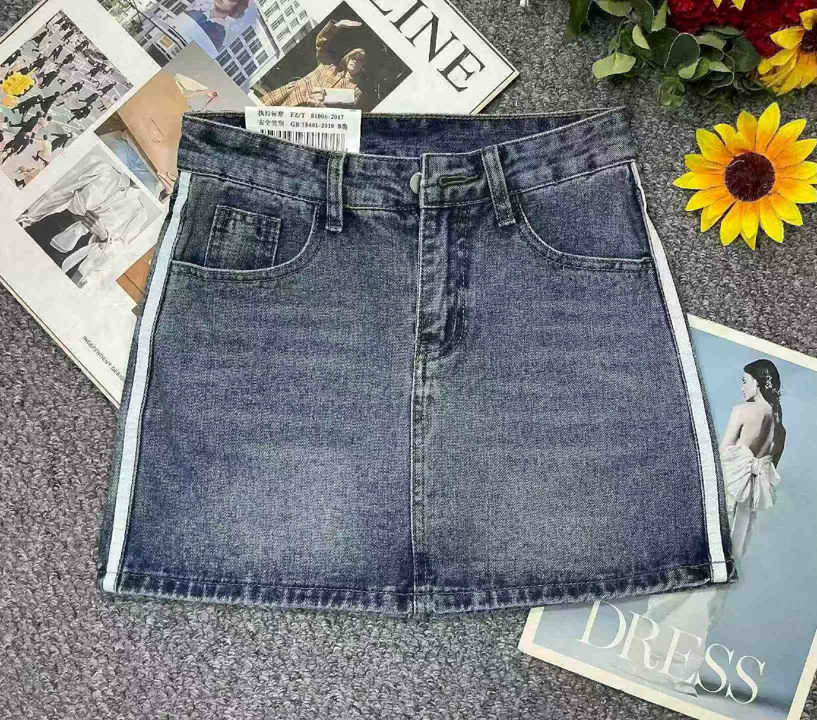 Summer New Vintage Washed Cotton Denim Mini Skirt, Total 961 Pieces - Image 3