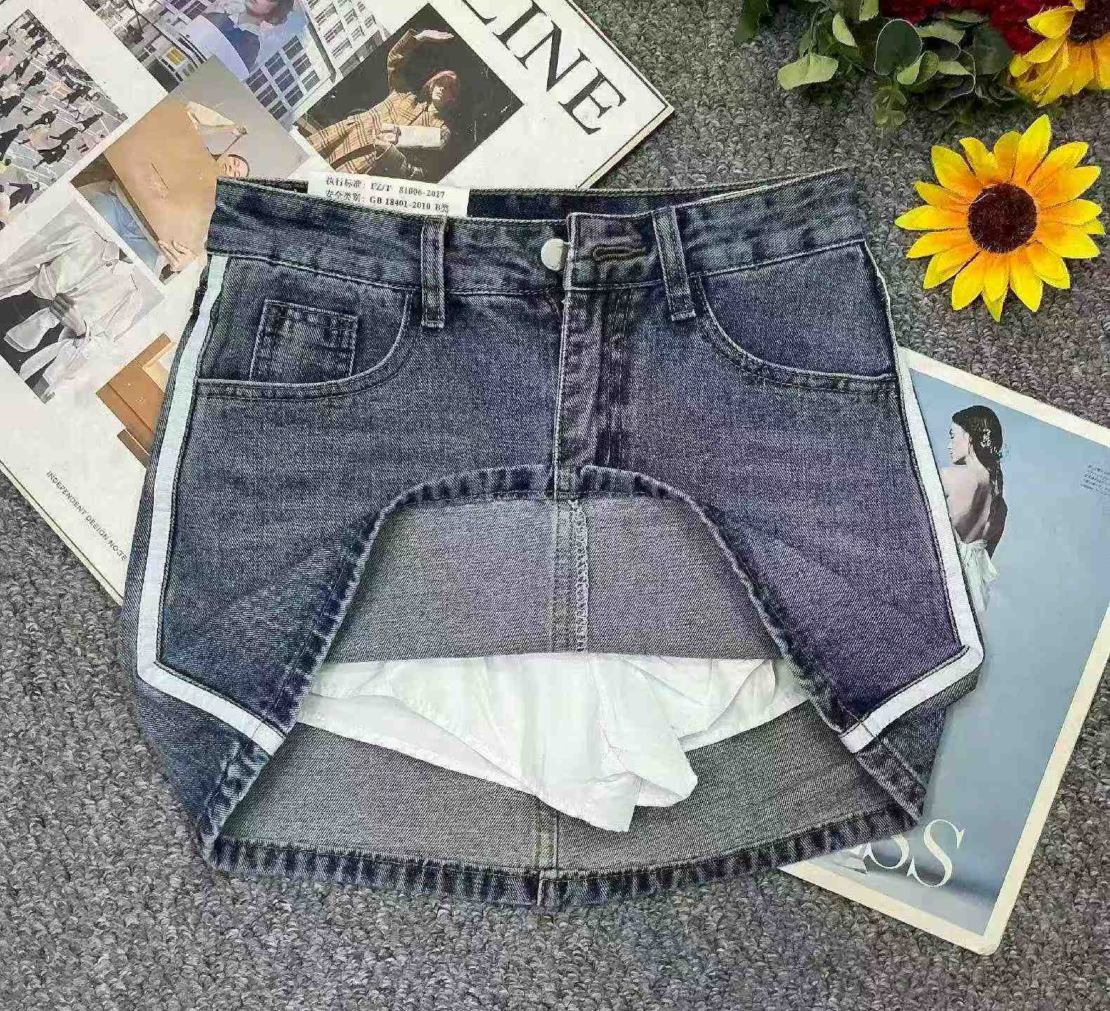 Summer New Vintage Washed Cotton Denim Mini Skirt, Total 961 Pieces - Image 4