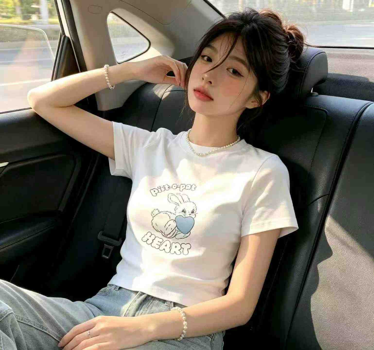 Summer New Retro Sweet Cartoon Stretch Cotton Short Sleeve T-shirts, About 1200 Pieces, Sizes S-L - Image 4