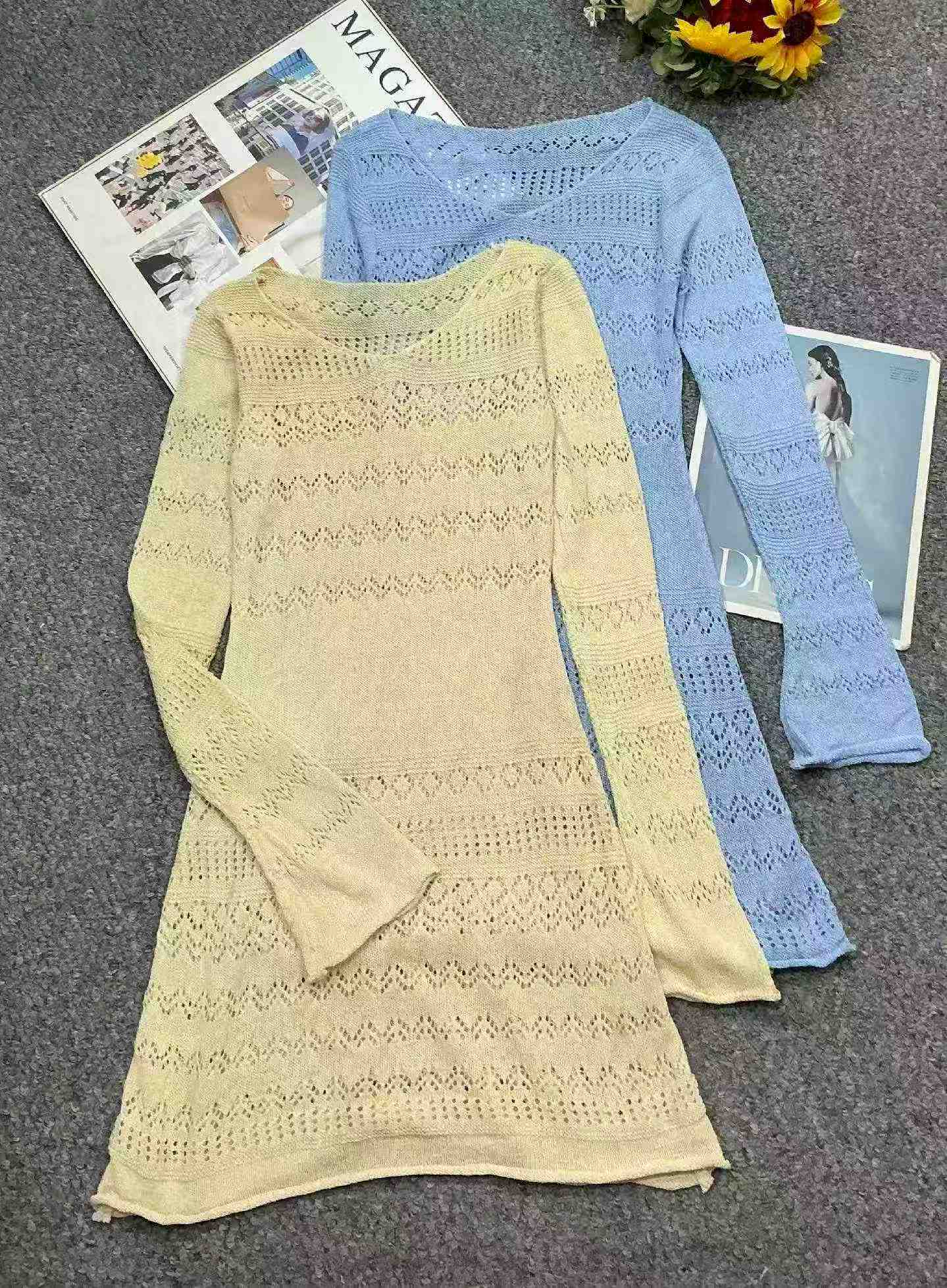 Spring Summer French Hollow Knit Bodycon Dress 450 Pieces - Image 2