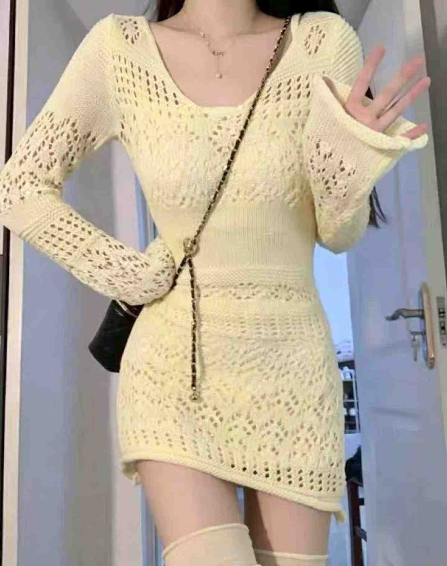 Spring Summer French Hollow Knit Bodycon Dress 450 Pieces - Image 6