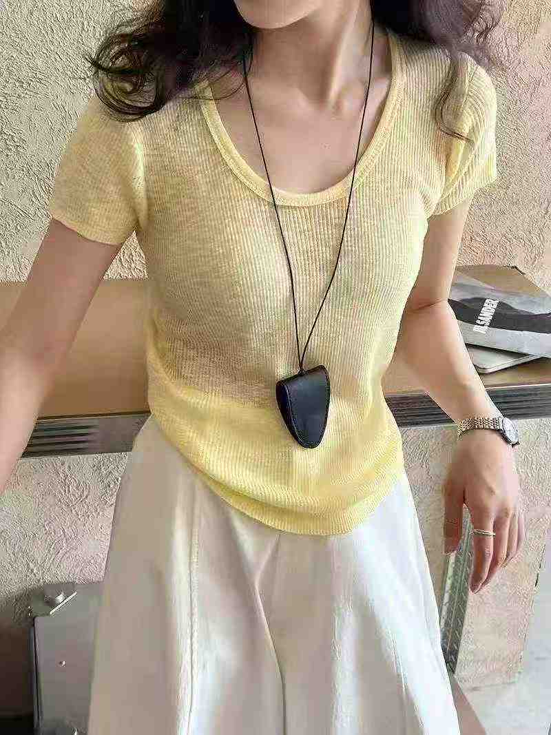 Summer New Simple Solid Ice Silk Knit Short Sleeve T-shirt, About 1000 Pieces - Image 4