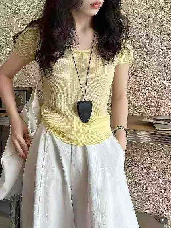 Summer New Simple Solid Ice Silk Knit Short Sleeve T-shirt, About 1000 Pieces - Image 6