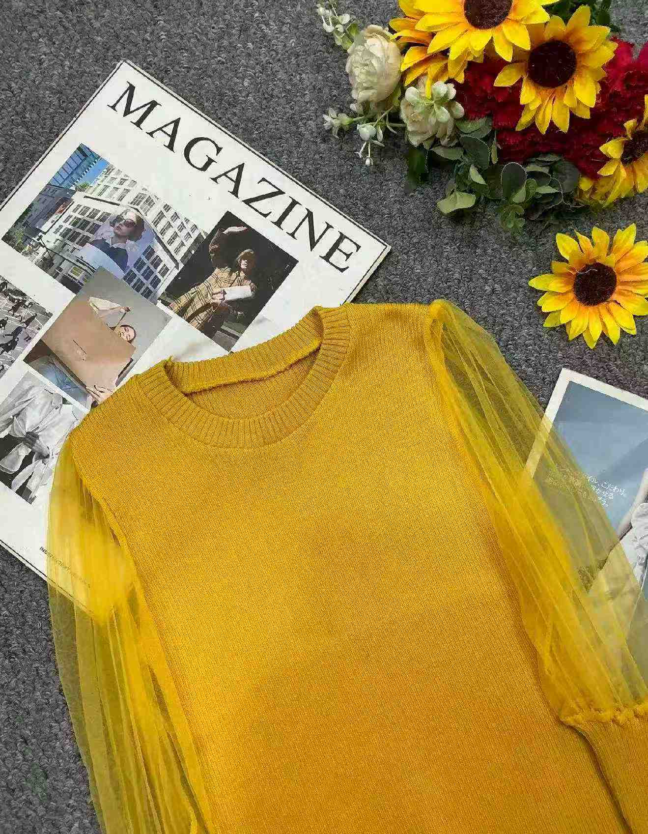 Nowy wiosenno-letni słodko-pikantny dopasowany dzianinowy sweter pulower z bufiastymi rękawami, 340 sztuk - Image 3