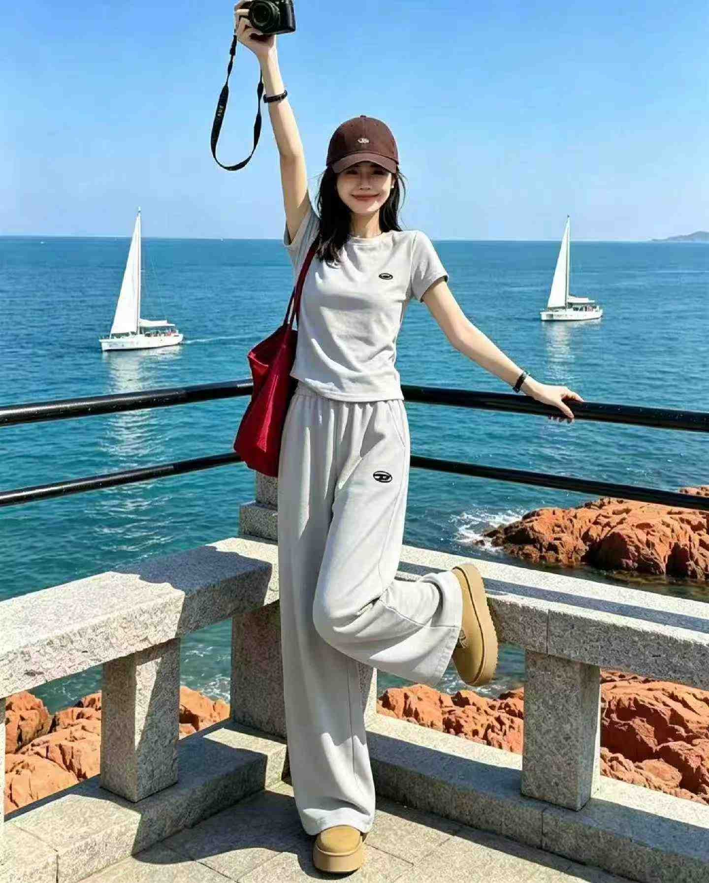 ឈុតស្ត្រី ២ ជុំថ្មីសម្រាប់រដូវផ្ការីក និងរដូវក្តៅ មានអាវយឺតដៃខ្លី កអុំឆ្លាក់ក្បាច់ និងខោសម្លៀកបំពាក់ធម្មតាកាត់ត្រង់ ចំនួន ៣៣៥ ឈុត ទំហំ S ដល់ L - Image 5