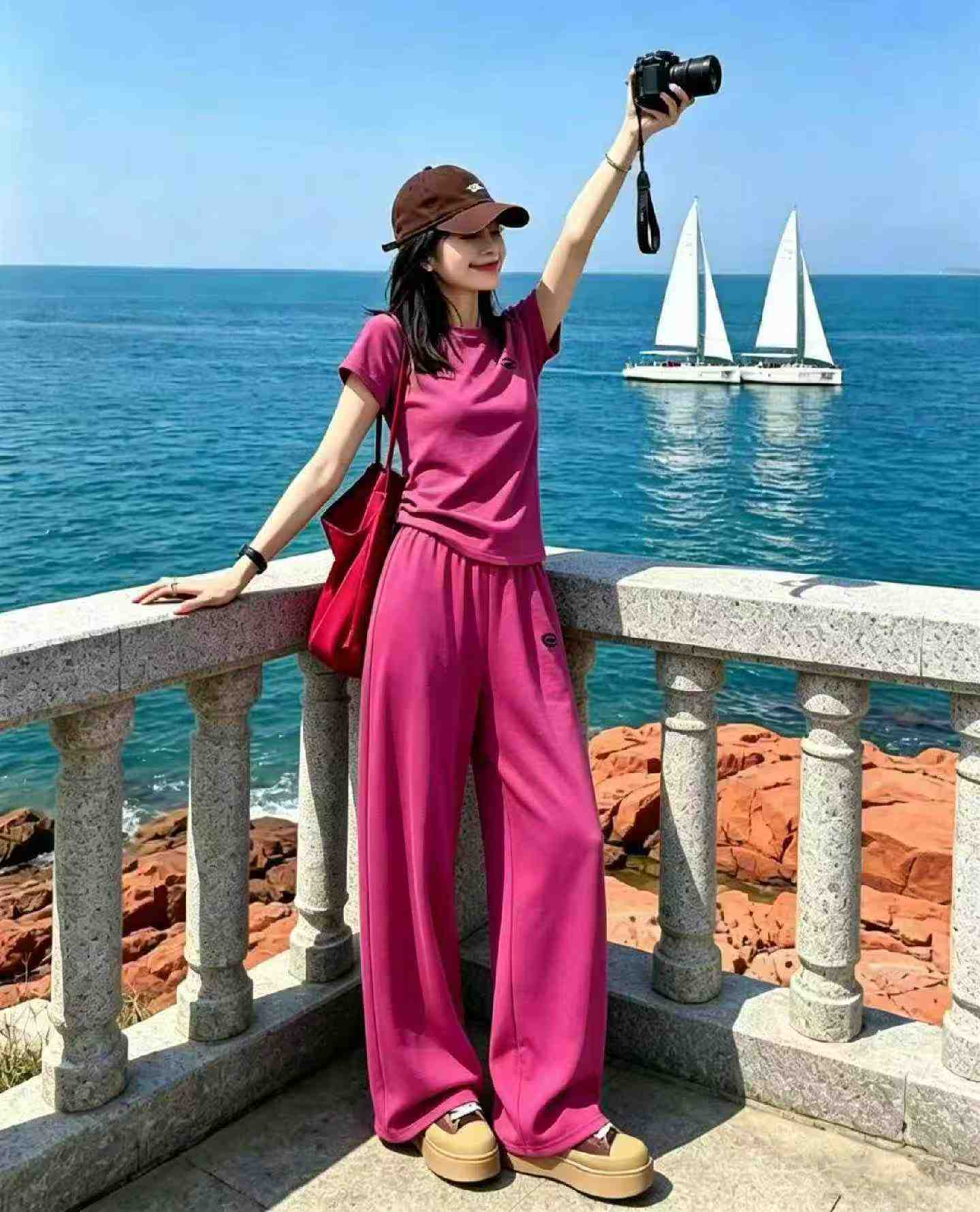 ឈុតស្ត្រី ២ ជុំថ្មីសម្រាប់រដូវផ្ការីក និងរដូវក្តៅ មានអាវយឺតដៃខ្លី កអុំឆ្លាក់ក្បាច់ និងខោសម្លៀកបំពាក់ធម្មតាកាត់ត្រង់ ចំនួន ៣៣៥ ឈុត ទំហំ S ដល់ L - Image 7