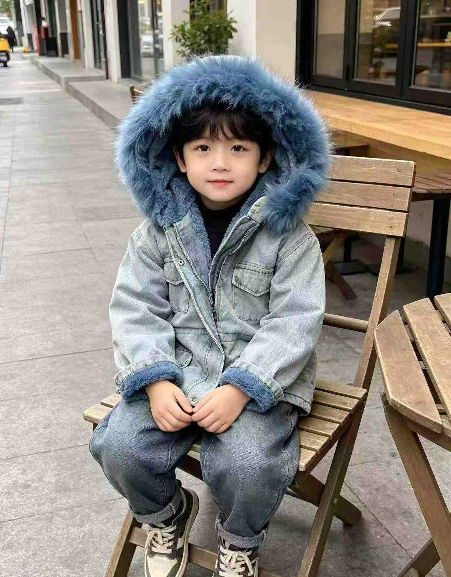 Çocuk Polar Kalınlaştırılmış Kot Parka Mont, Yaklaşık 2400 Adet - Image 3