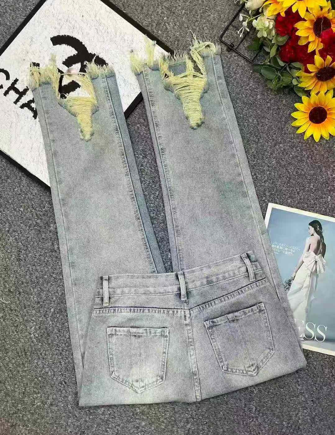 New Spring Summer Vintage Washed Cotton Frayed Edge Jeans, 350 Pieces - Image 3