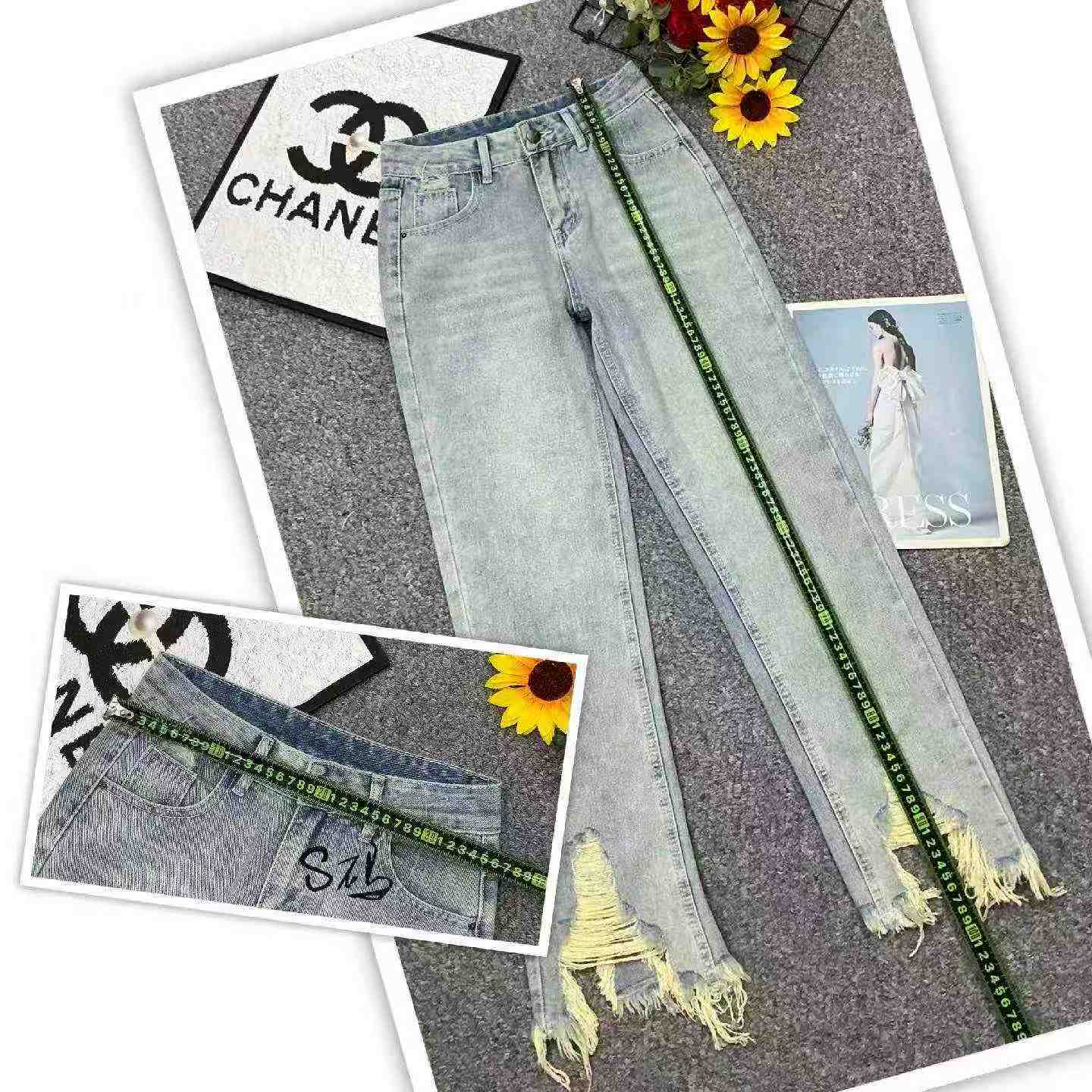 New Spring Summer Vintage Washed Cotton Frayed Edge Jeans, 350 Pieces - Image 4