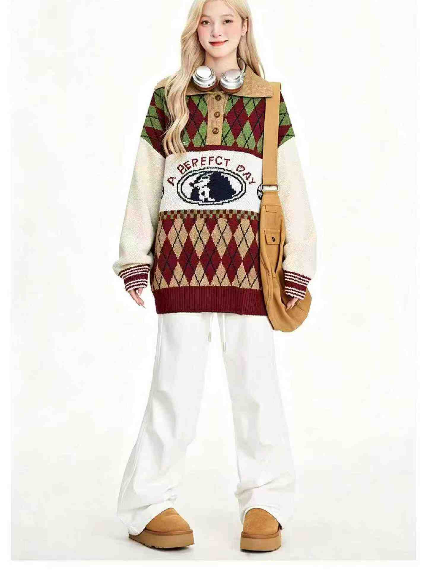 Sweta Pulover Mpya ya Majira ya Vuli na Majira ya Baridi, Iliyolegea, yenye Muundo wa Jacquard, Kola ya Polo, Mtindo wa Preppy, Vipimo M-2XL, Vipande 1150 - Image 2