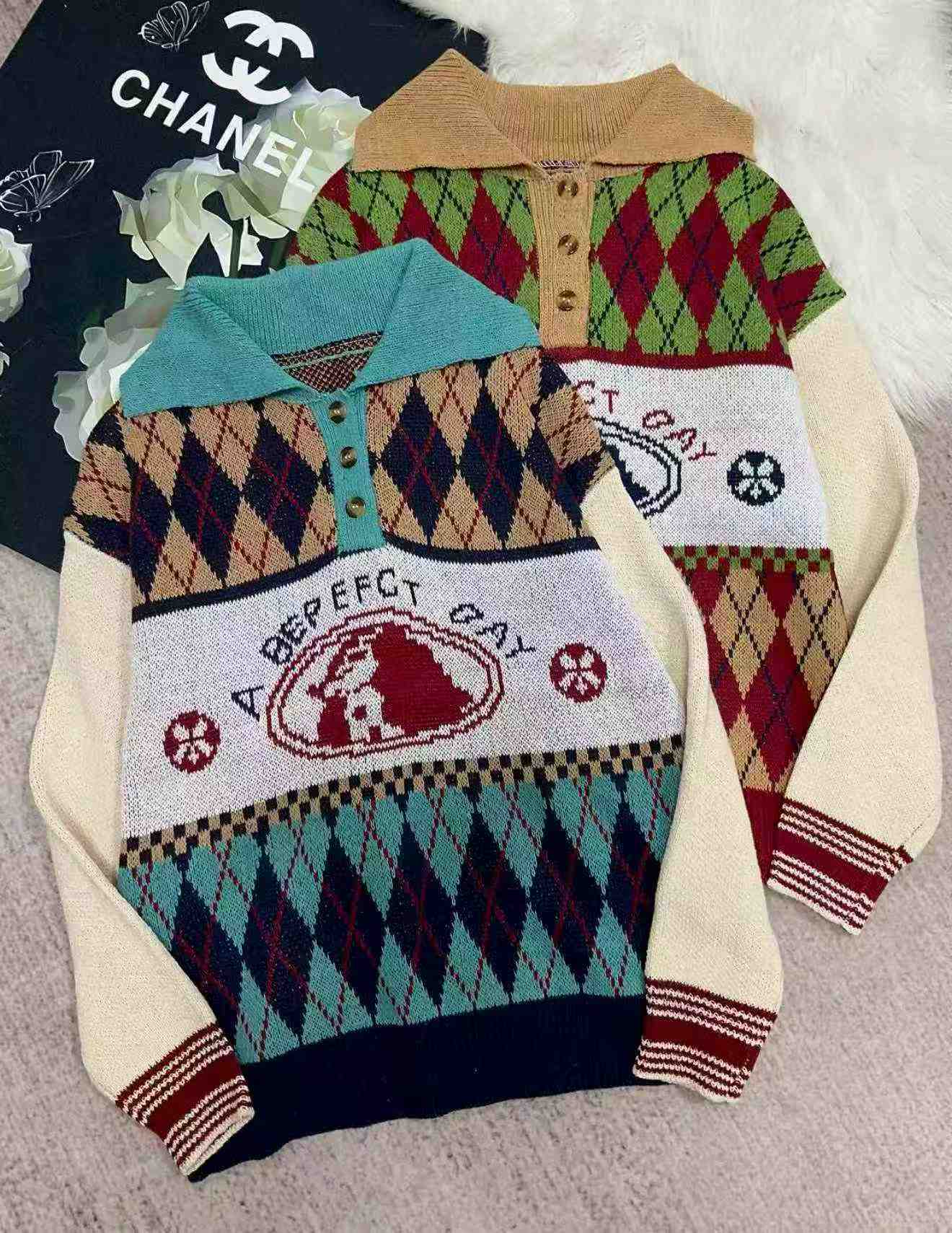 Sweta Pulover Mpya ya Majira ya Vuli na Majira ya Baridi, Iliyolegea, yenye Muundo wa Jacquard, Kola ya Polo, Mtindo wa Preppy, Vipimo M-2XL, Vipande 1150 - Image 4