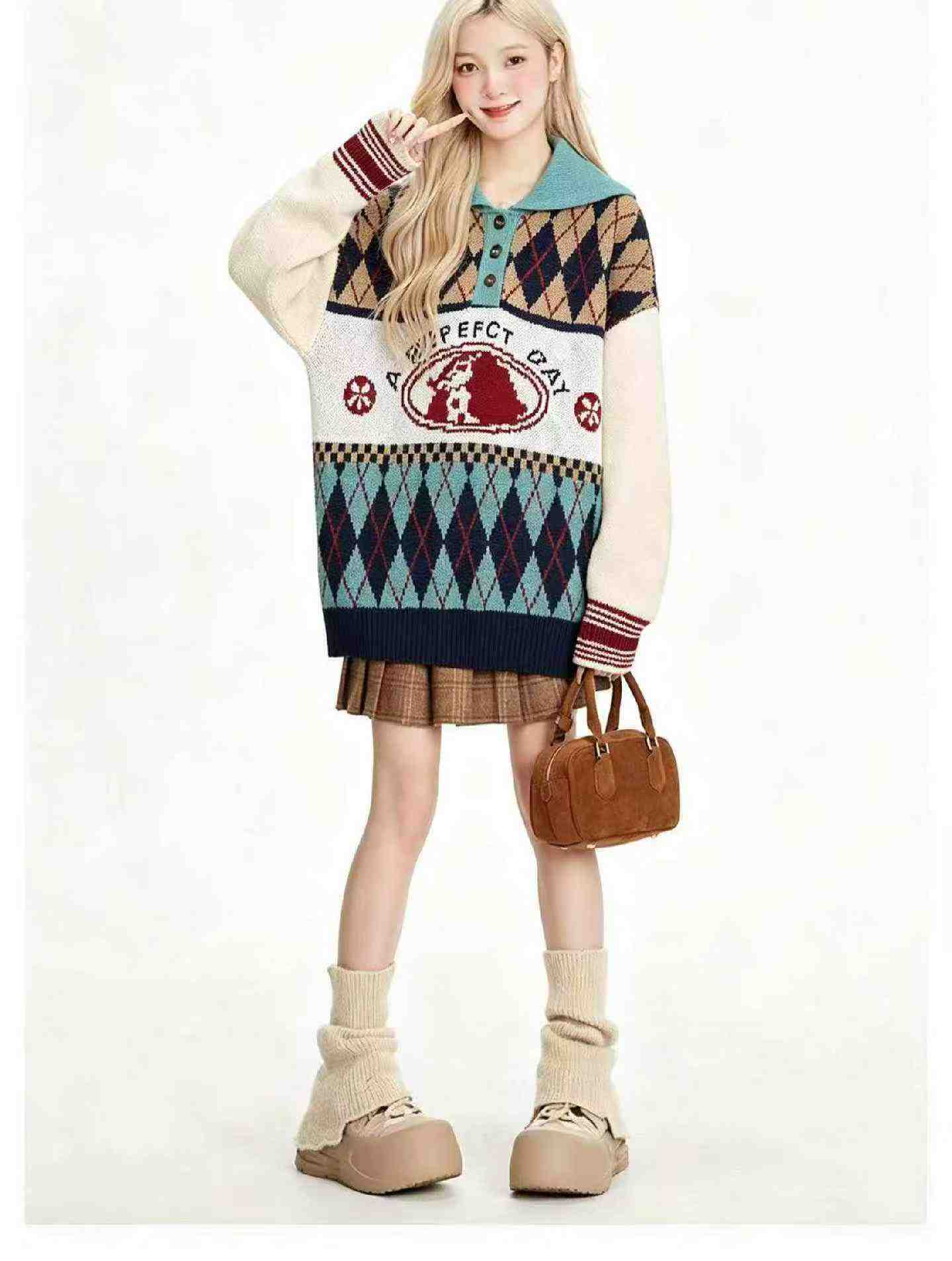 Sweta Pulover Mpya ya Majira ya Vuli na Majira ya Baridi, Iliyolegea, yenye Muundo wa Jacquard, Kola ya Polo, Mtindo wa Preppy, Vipimo M-2XL, Vipande 1150 - Image 6