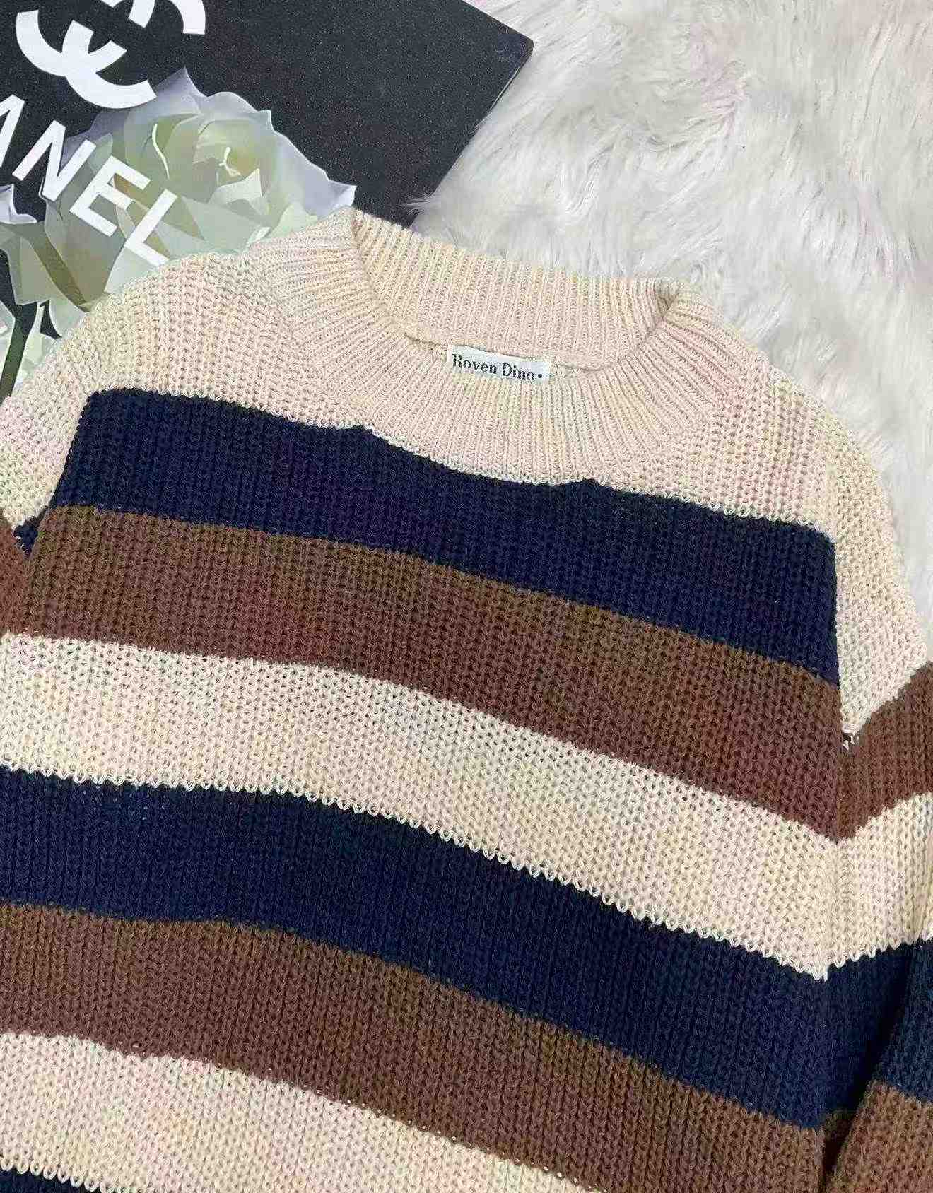 Autumn Winter New Men's Color Block Striped Loose Retro Pullover Sweater, 850 Pieces - Image 3