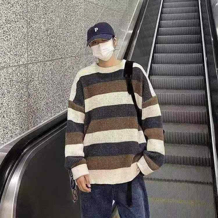 Autumn Winter New Men's Color Block Striped Loose Retro Pullover Sweater, 850 Pieces - Image 6