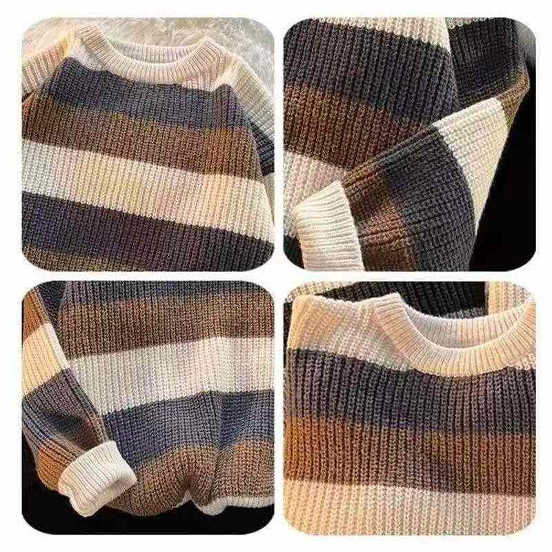 Autumn Winter New Men's Color Block Striped Loose Retro Pullover Sweater, 850 Pieces - Image 9