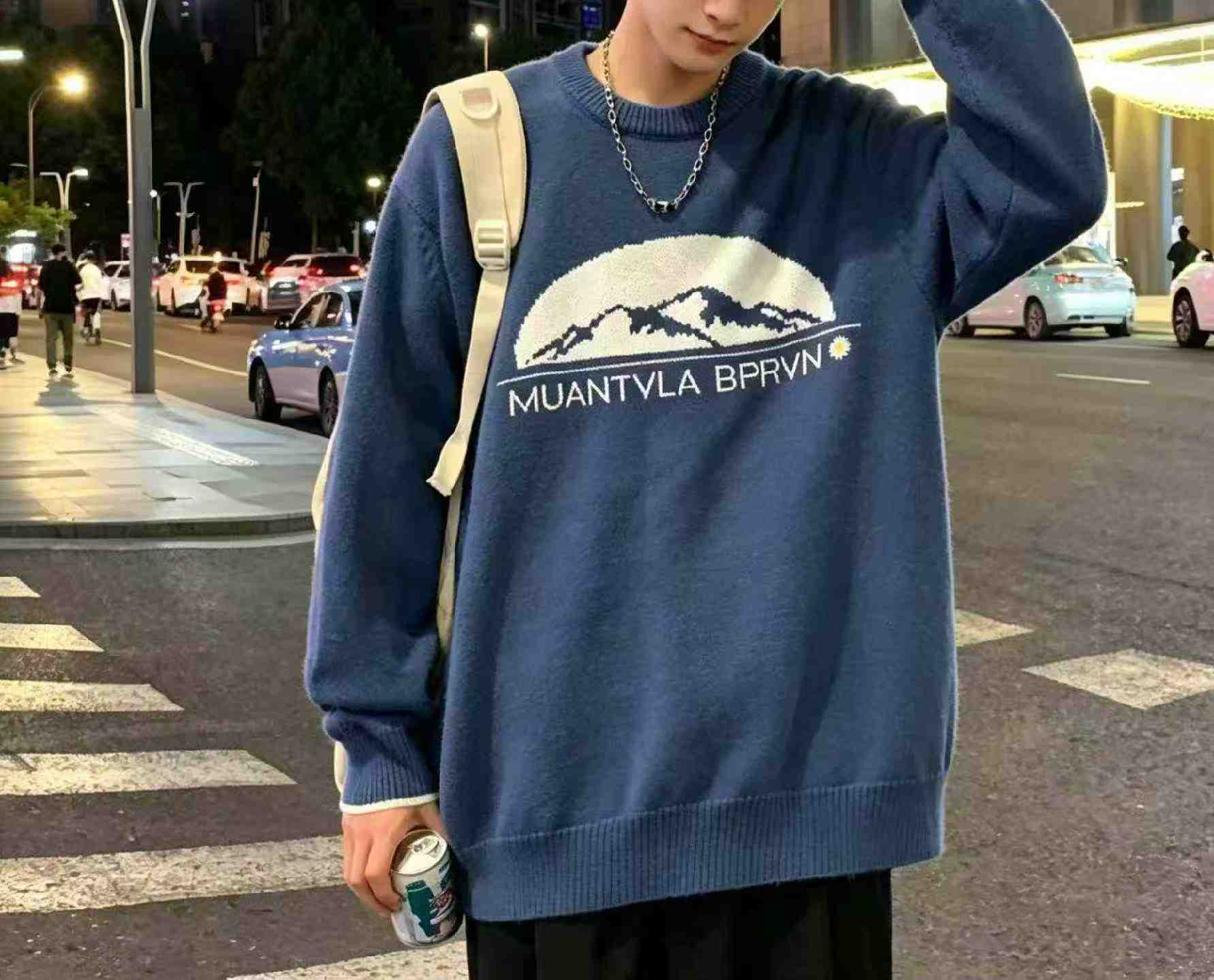 New Autumn Winter Vintage HK Style Loose Men's Crewneck Sweater 650 Pieces - Image 5
