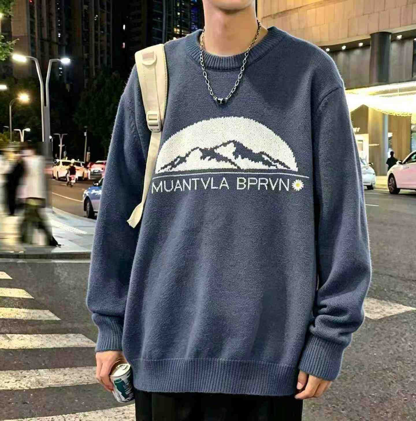 New Autumn Winter Vintage HK Style Loose Men's Crewneck Sweater 650 Pieces - Image 6