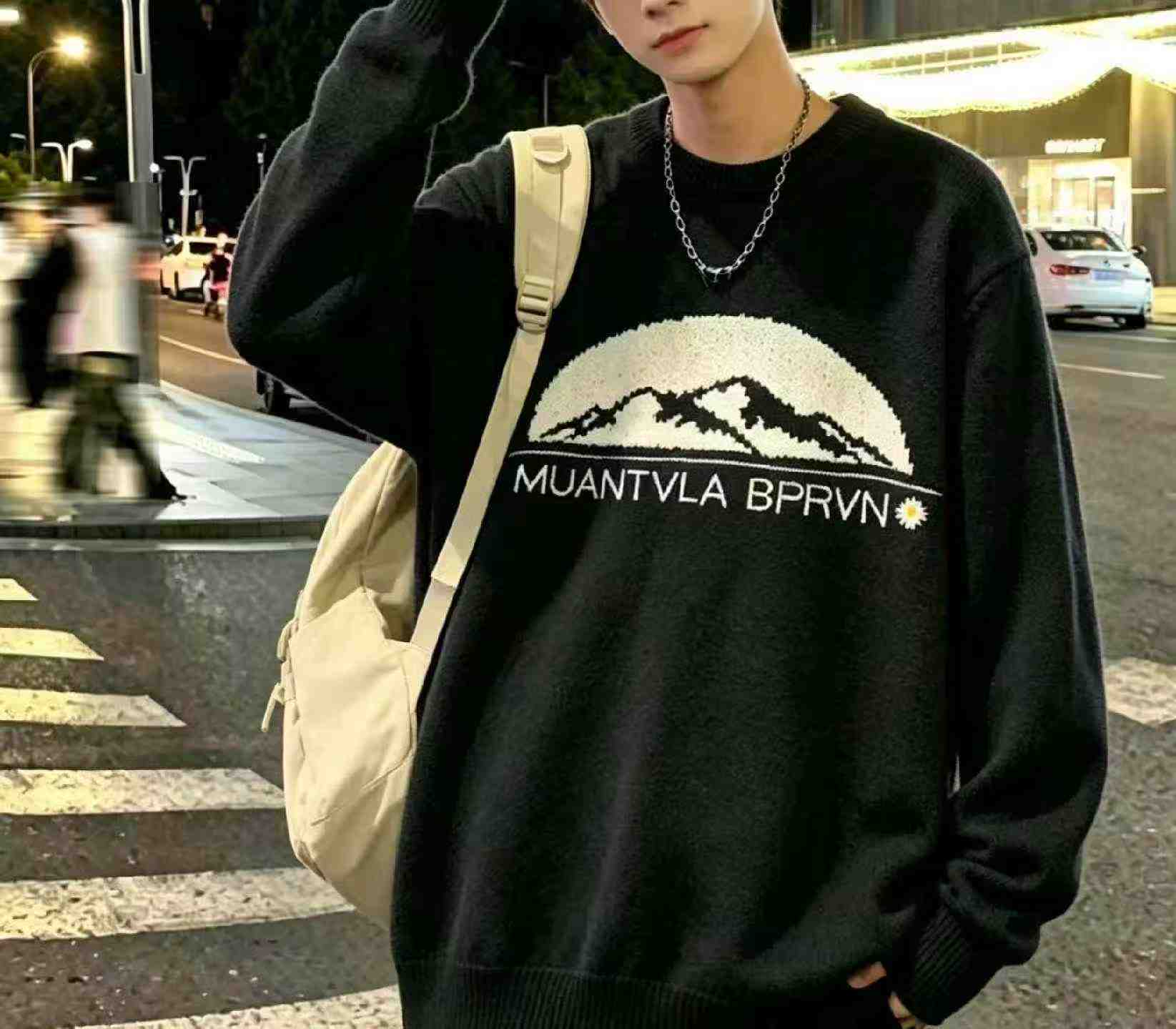 New Autumn Winter Vintage HK Style Loose Men's Crewneck Sweater 650 Pieces - Image 7