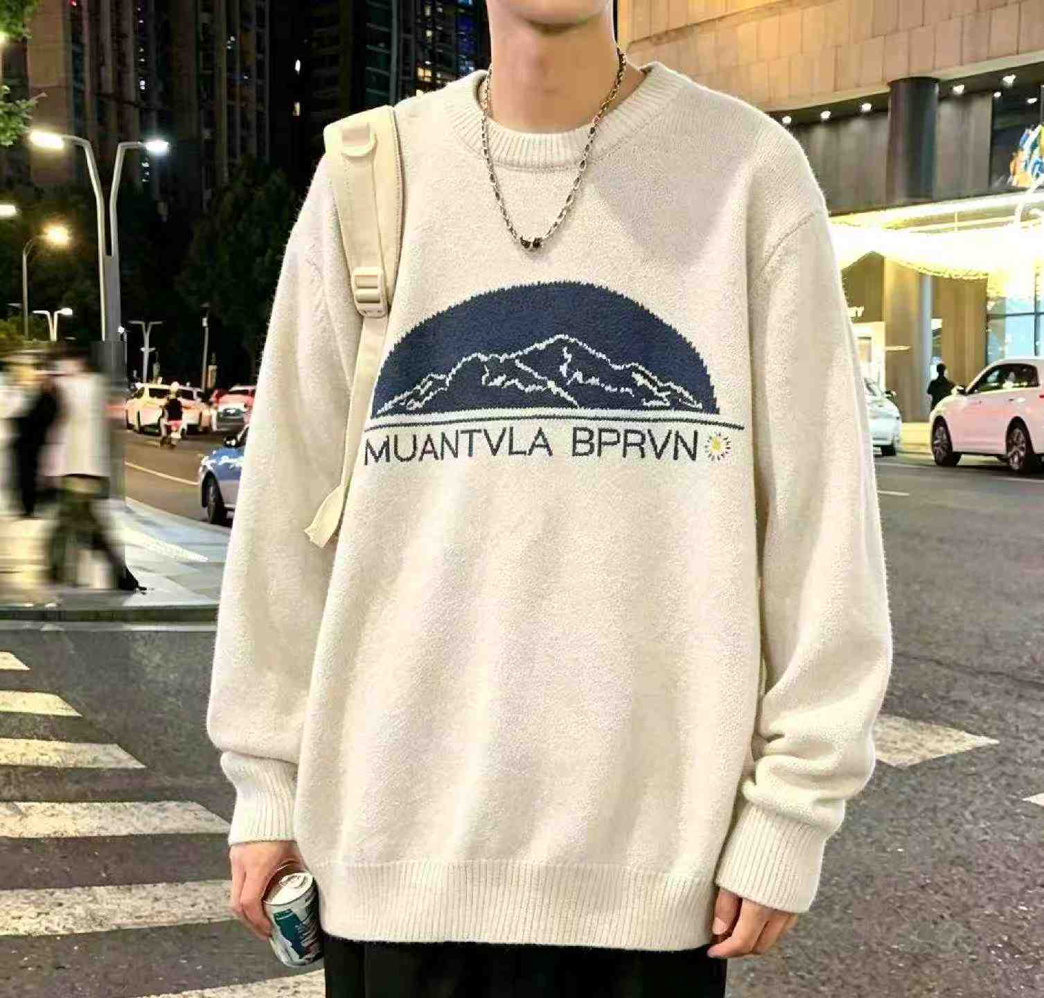 New Autumn Winter Vintage HK Style Loose Men's Crewneck Sweater 650 Pieces - Image 8