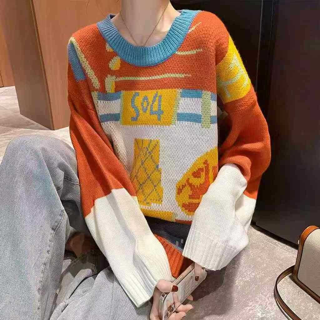 新款秋冬韩版宽松提花圆领套头毛衣 300件 - Image 4
