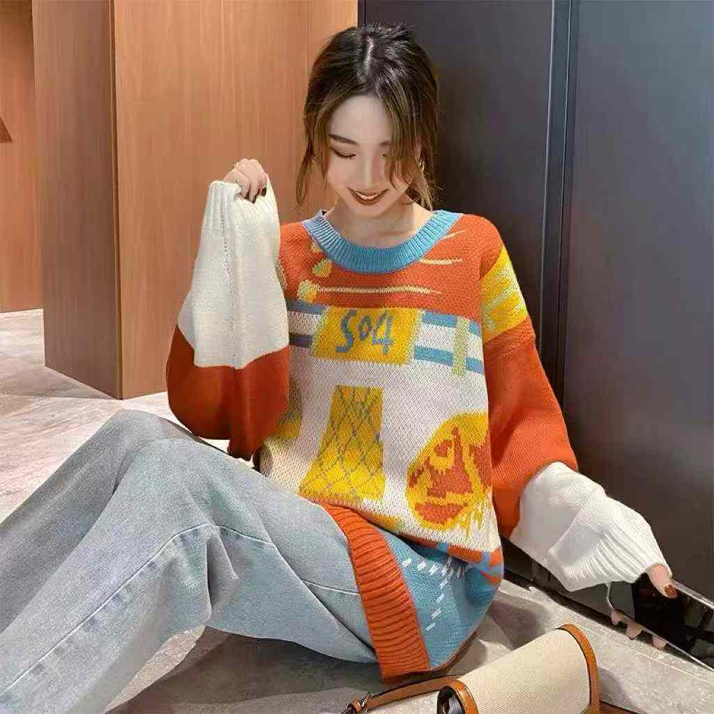 新款秋冬韩版宽松提花圆领套头毛衣 300件 - Image 5