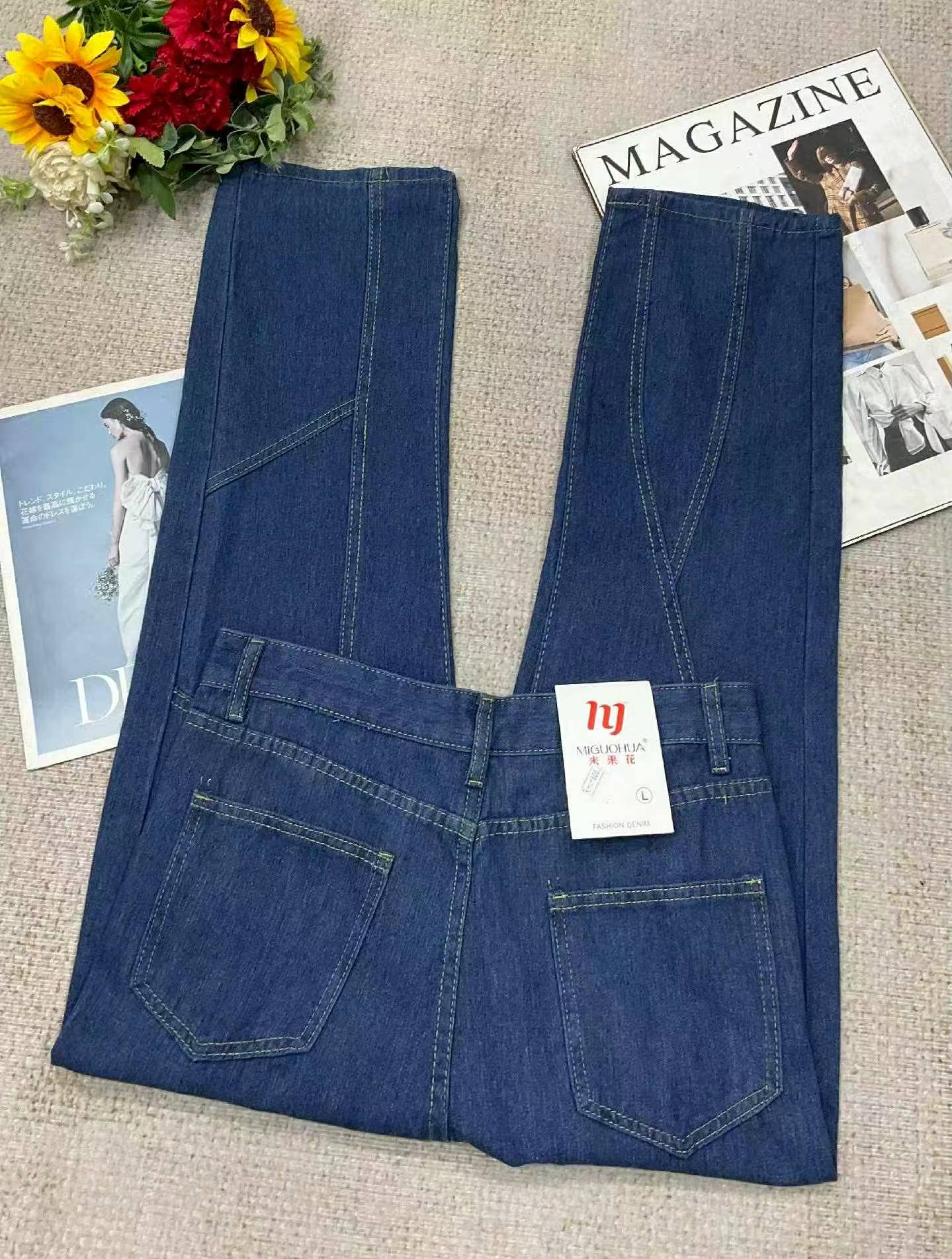 New Spring Summer Vintage Dark Blue High Waist Slim Straight Wide Leg Jeans, Sizes S-3XL, 644 Pieces - Image 1