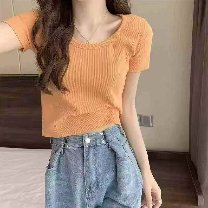 406 Pieces Solid Color Ice Silk Short Sleeve T-shirts For Women - Image 1