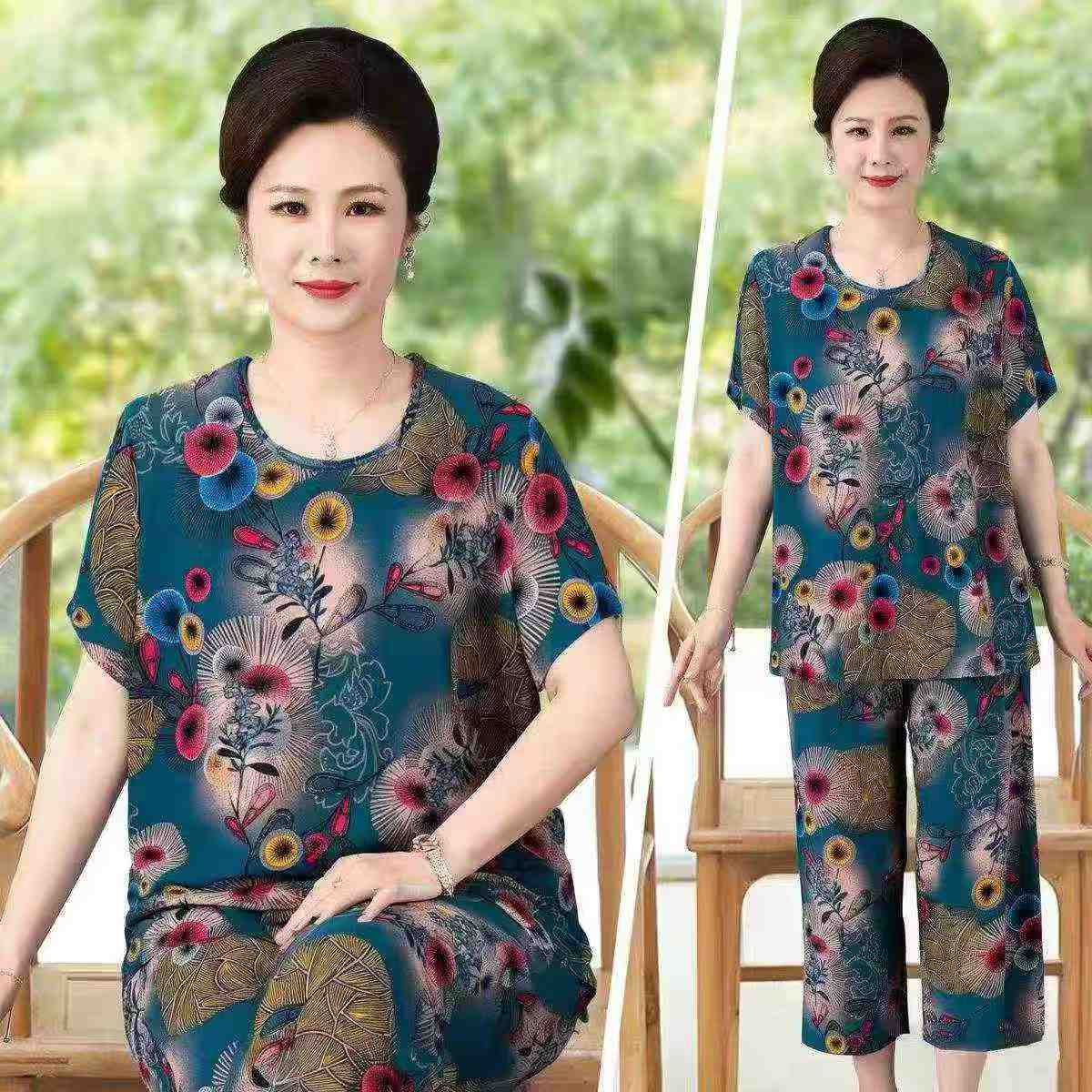 618 Sets Summer Middle Aged Elderly Casual Loose Two-piece Set - Image 1