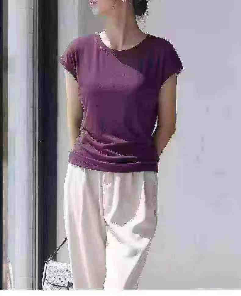 6880PCS Women's Ice Silk Short Sleeve Sexy T-shirts - Image 1