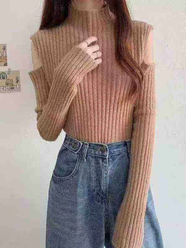 Autumn Winter New Off-shoulder Slim Ribbed Pullover Sweater One Size 260PCS - Image 1