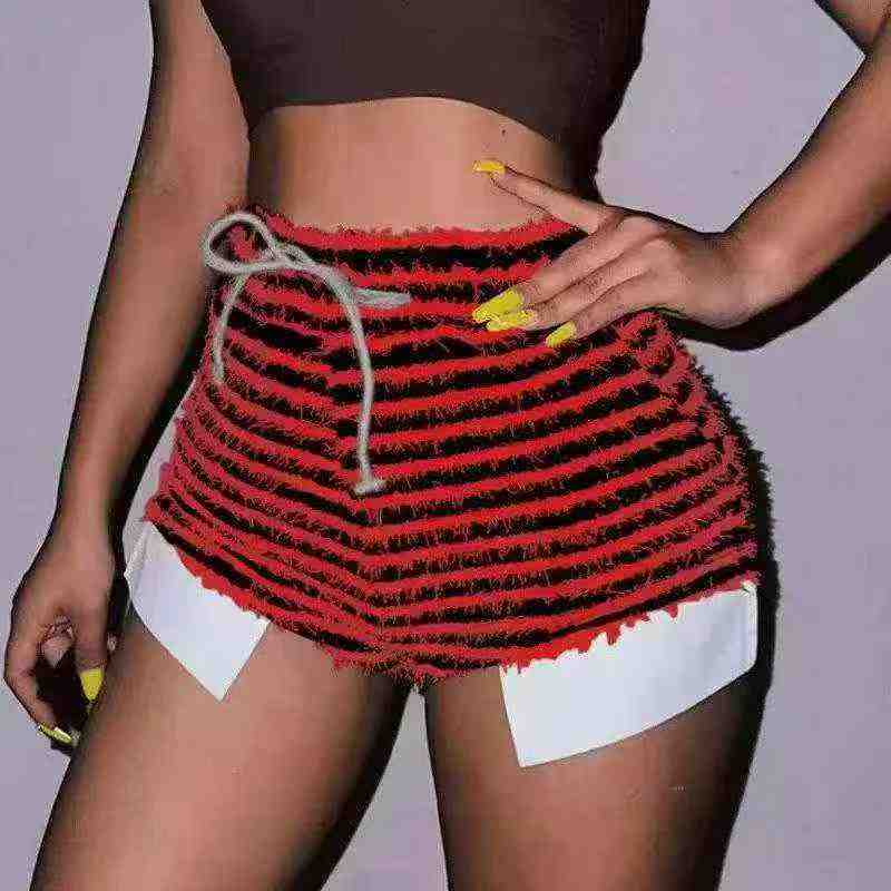 European American Fashion Striped Drawstring High Waist Casual Shorts 235pcs - Image 1