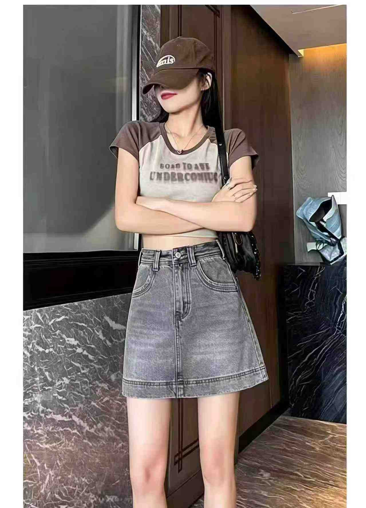 Falda-pantalón vaquera vintage de estilo chica a la moda, cintura alta de verano para mujer, 210 piezas - Image 1