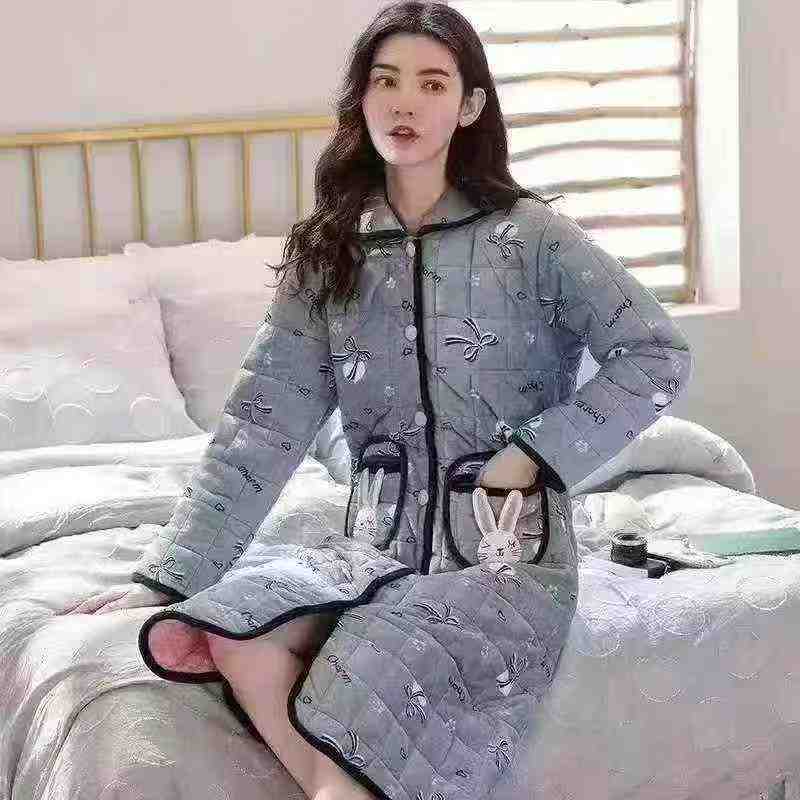 850 Pcs Women's Winter Long Thickened Three-layer Fleece Bathrobe Sleepwear M-XL Individually Packed Clearance - Image 1