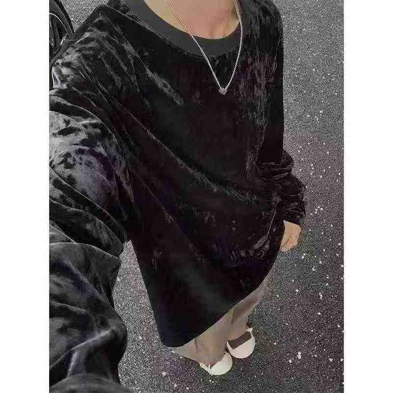 New Embroidered Gold Velvet Men's Crew Neck Long Sleeve T-shirt, 1680 Pieces - Image 1