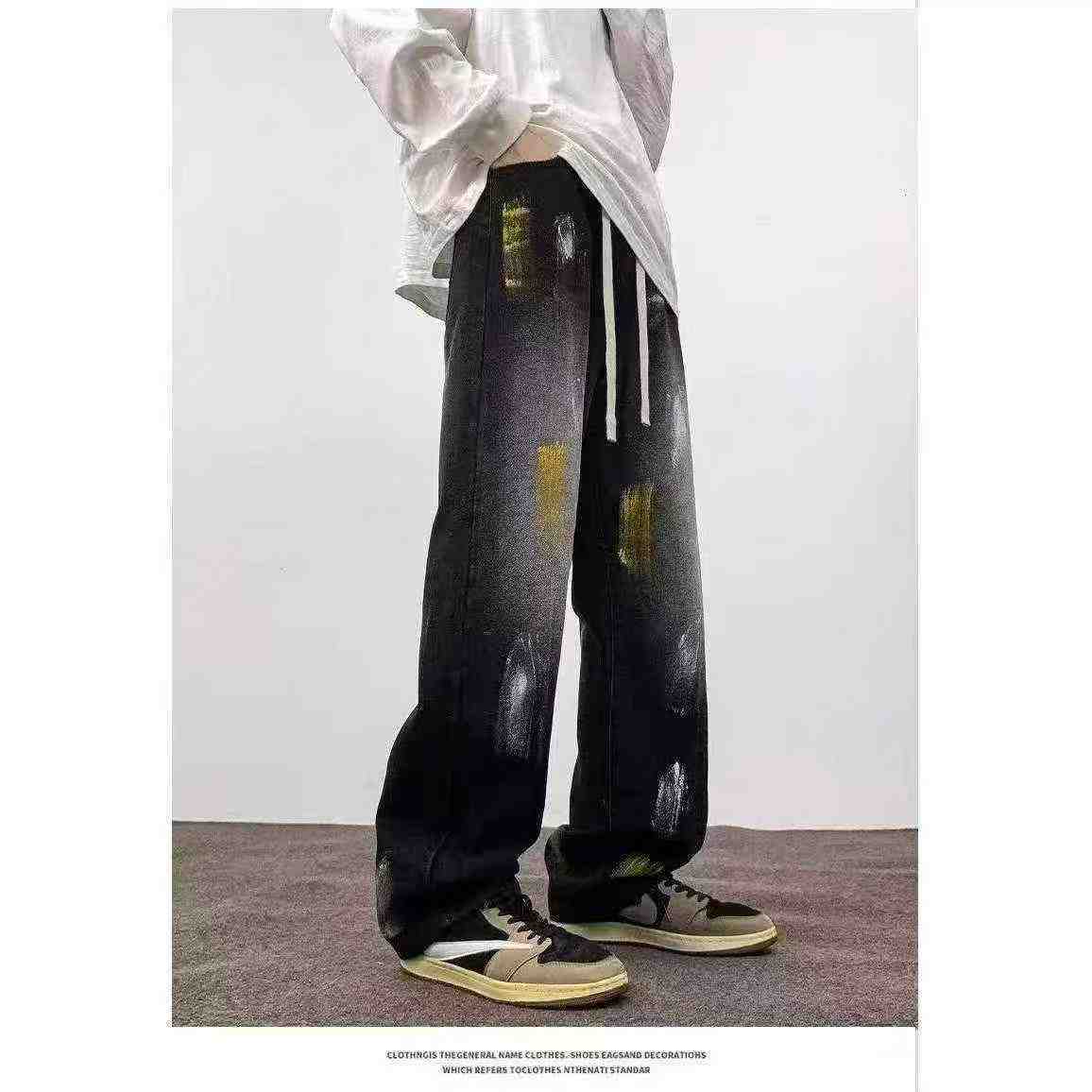 Cerca de 260 Peças de Calças Jeans Retas Masculinas de Estilo Hip Hop Urbano Americano com Grafites - Image 1