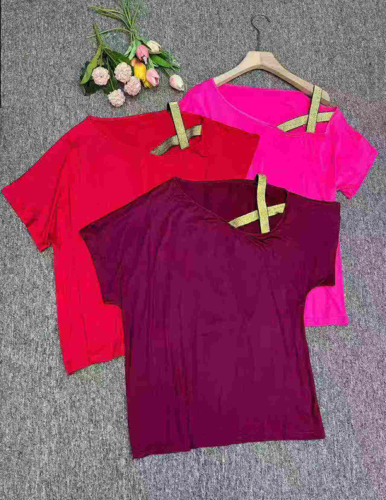 1300 Pcs Clearance Popular European American Casual Cross Off-shoulder Cotton Short Sleeve T-shirts - Image 1