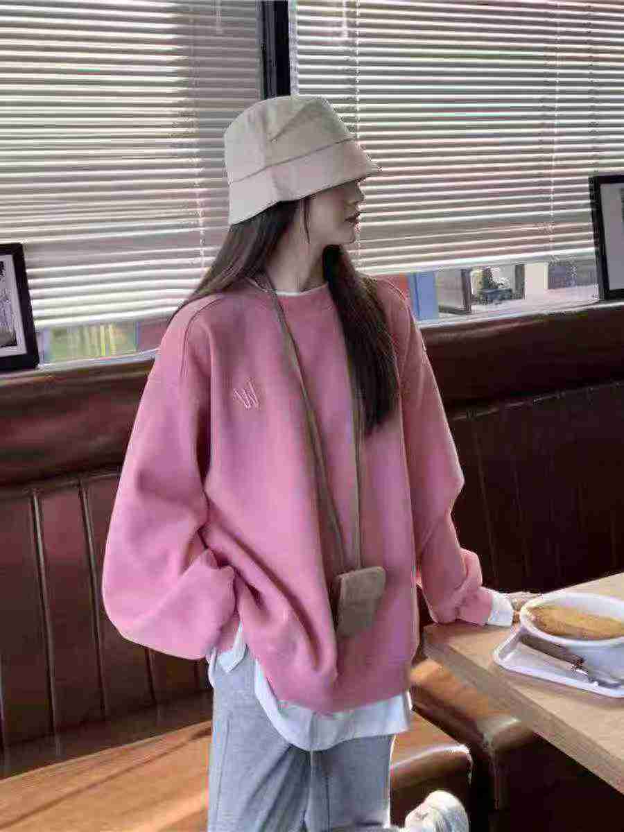 500PCS Women's Fake Two-piece Fleece Lined Cotton Blend Round Neck Sweatshirt - Image 1