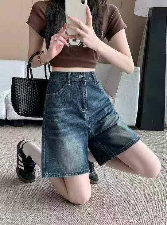 Summer New Washed Cotton Straight Wide Leg Denim Shorts, S-4XL, 2640 Pieces - Image 1