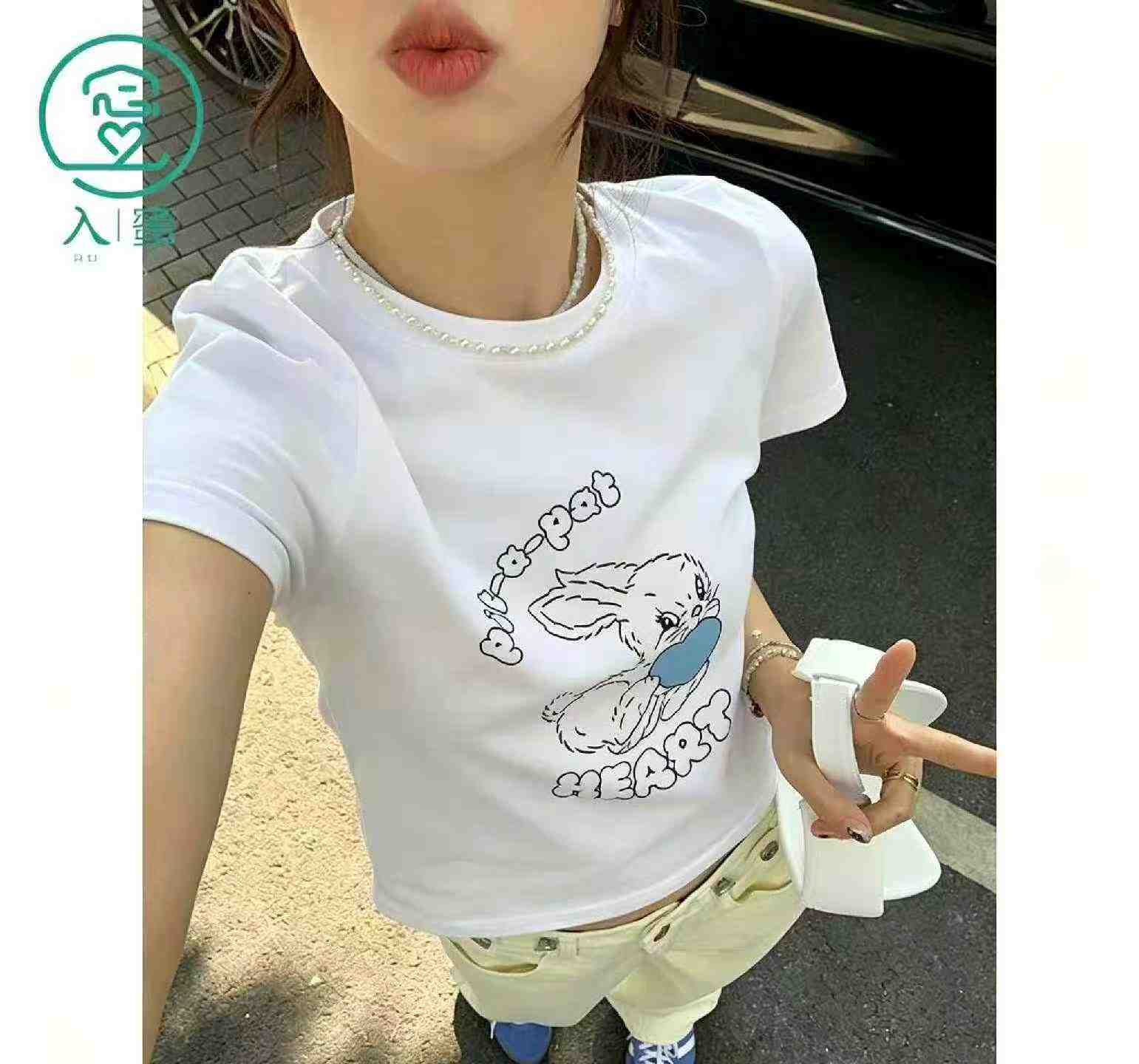 Summer New Retro Sweet Cartoon Stretch Cotton Short Sleeve T-shirts, About 1200 Pieces, Sizes S-L - Image 1