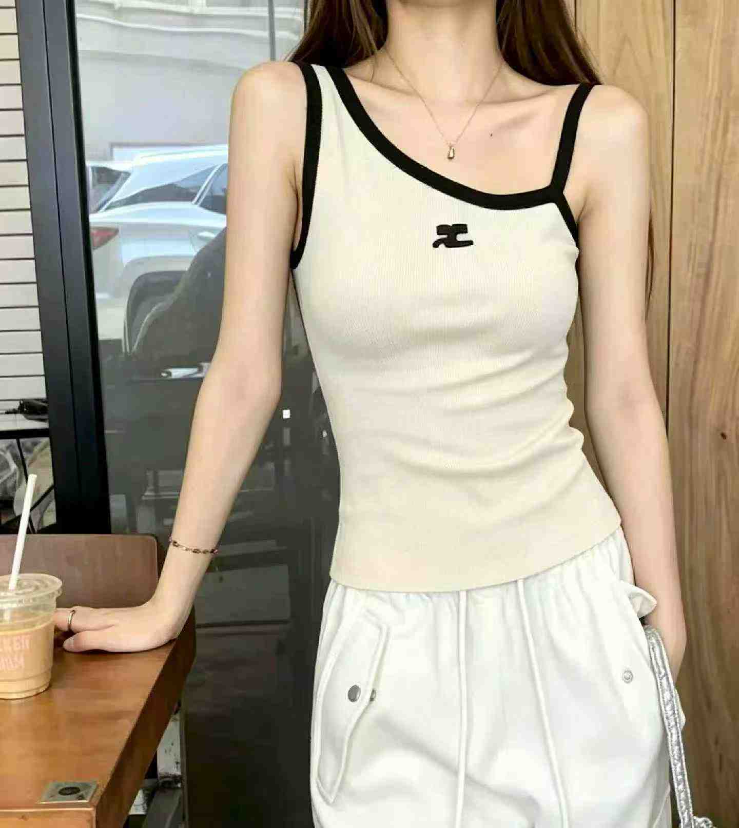 Summer New Embroidered One-shoulder Slim Knit Camisole 380 Pcs - Image 1