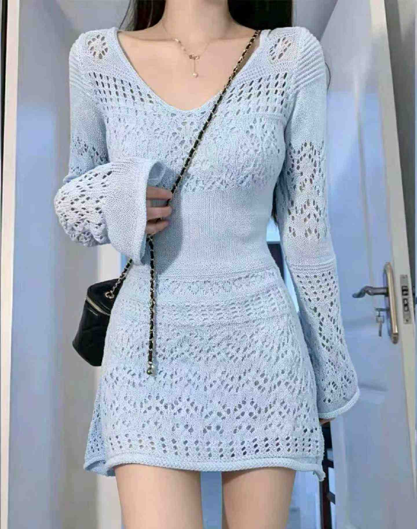 Spring Summer French Hollow Knit Bodycon Dress 450 Pieces - Image 1