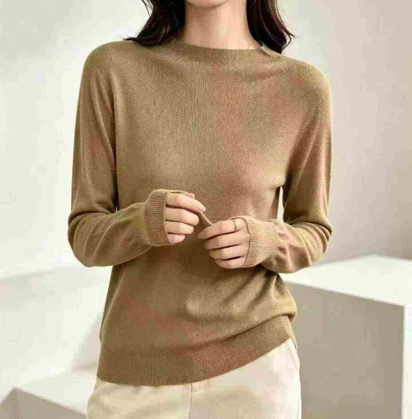 2300 Pcs Spring Autumn Plain Loose High Stretch Ice Silk Knit Pullover Sweater - Image 1