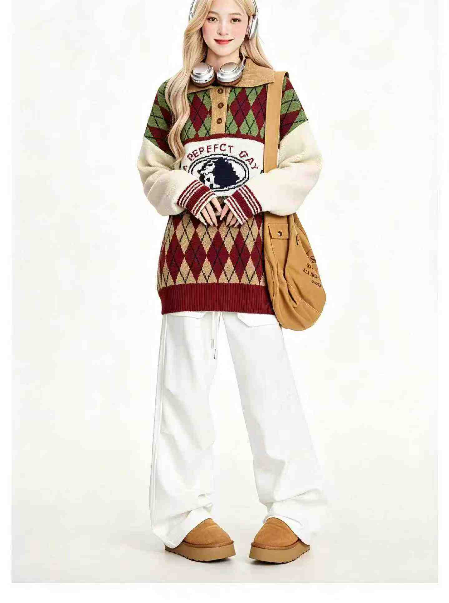 Autumn Winter New Loose Jacquard Polo Collar Preppy Pullover Sweater, Size M-2XL, 1150 Pcs - Image 1
